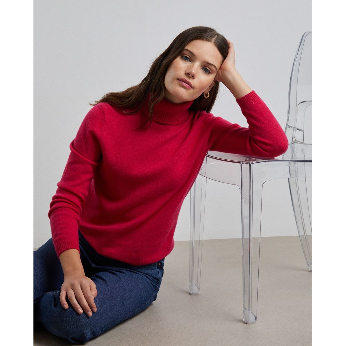 Pull col roulé femme laine online rouge