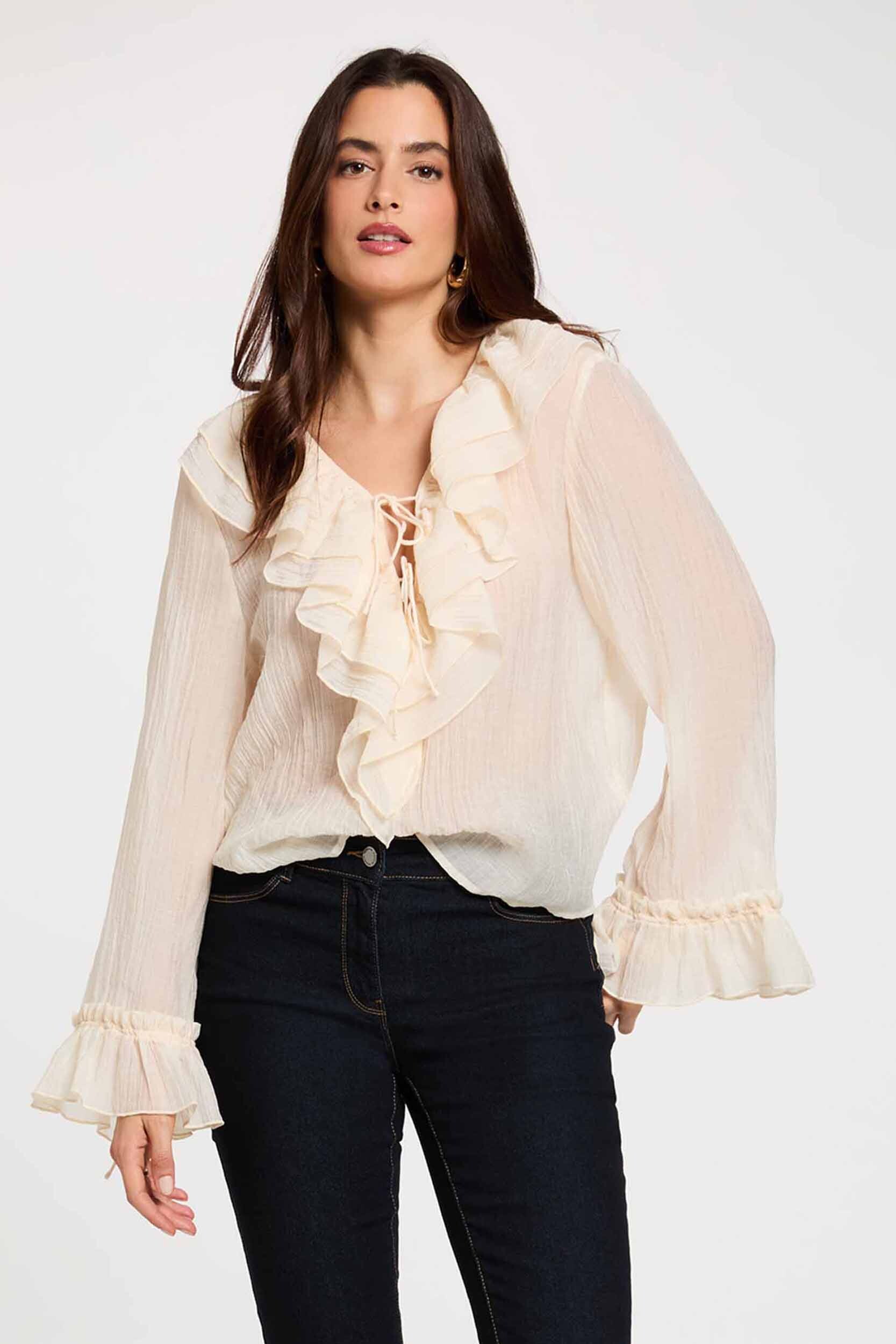 Chemise col v plissée, MORGAN