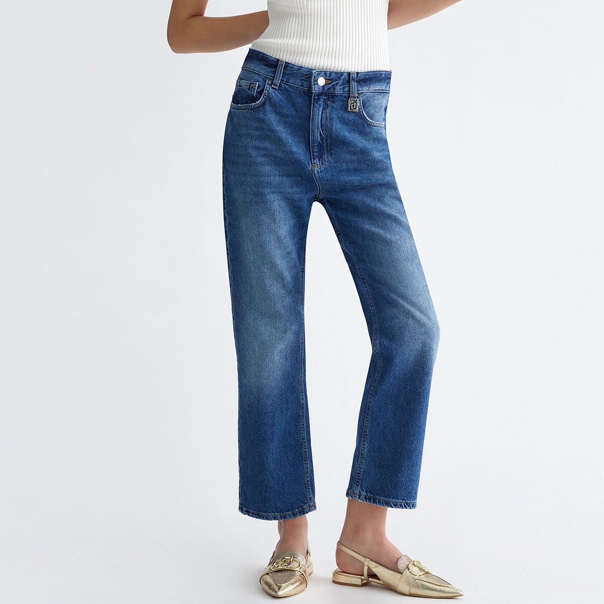 Jean boyfriend cropped denim bleu fonc Liu Jo La Redoute