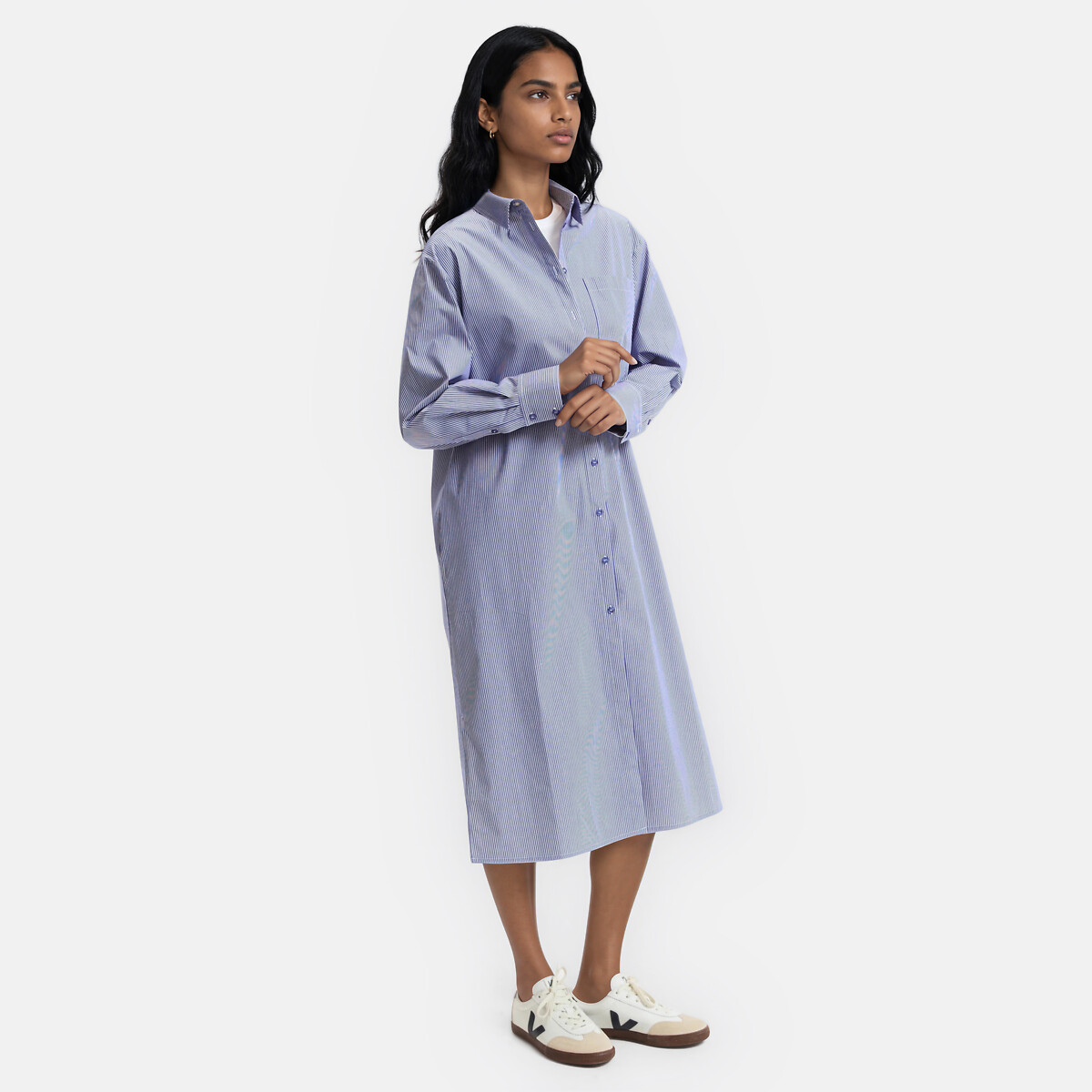 Robe-chemise, longue, à rayures, manches longues, LA REDOUTE COLLECTIONS