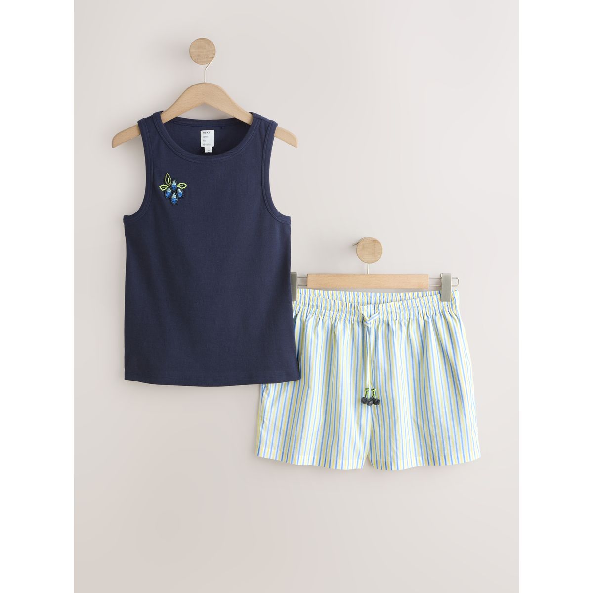 Pyjama avec haut nageur côtelé et short tissé, NEXT