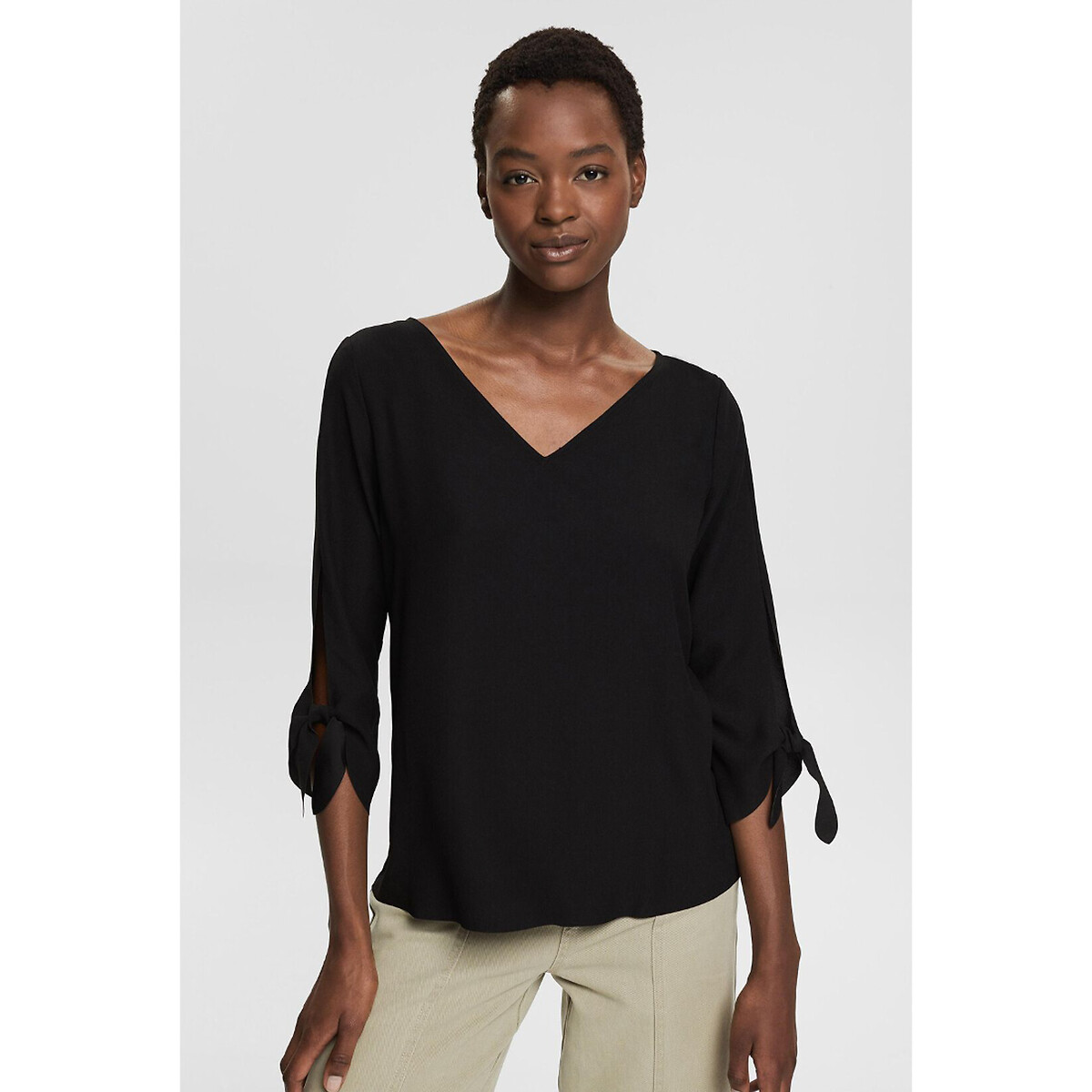 Bluse mit v-ausschnitt und 3/4-ärmeln schwarz Esprit | La Redoute