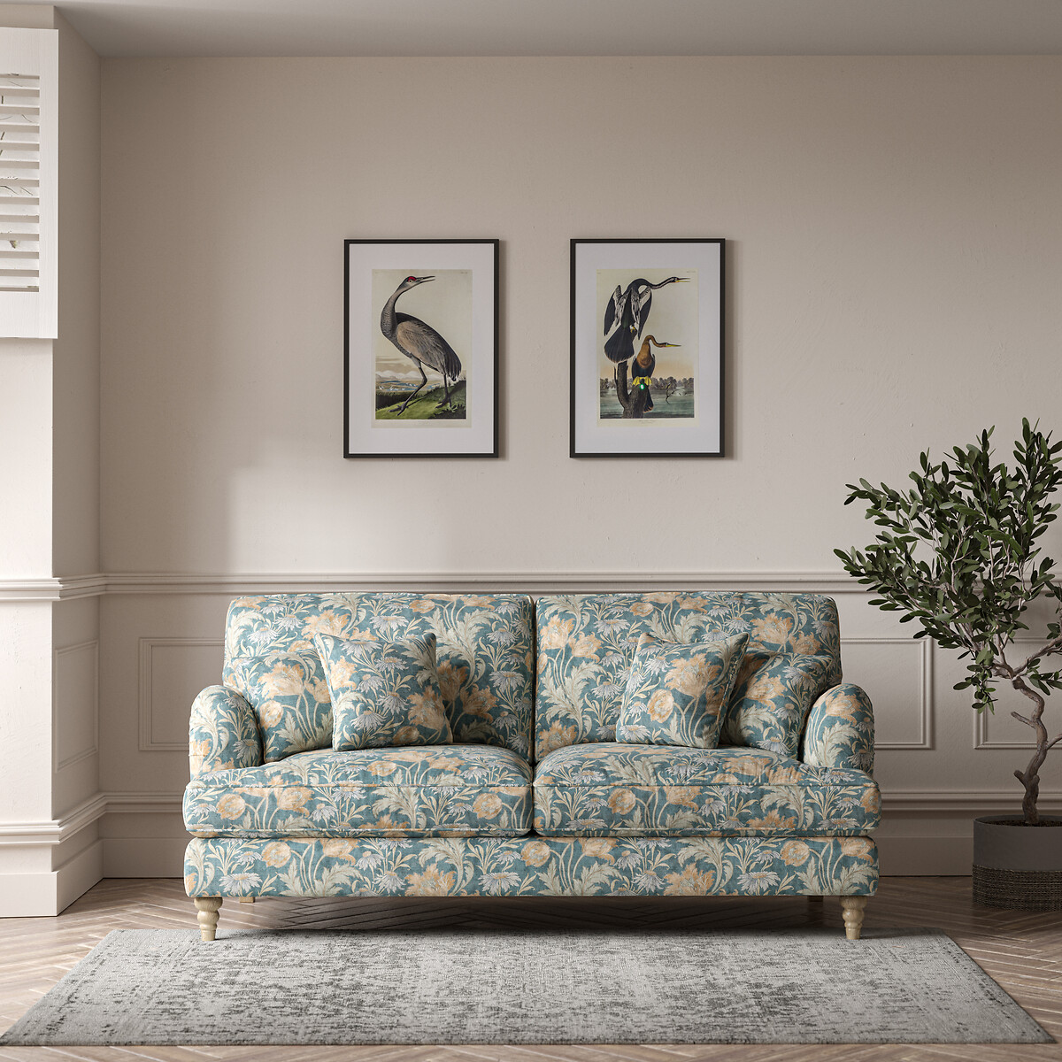 Emeline Floral Chenille 3 Seater Sofa with Oak Feet, ÉDITÉ
