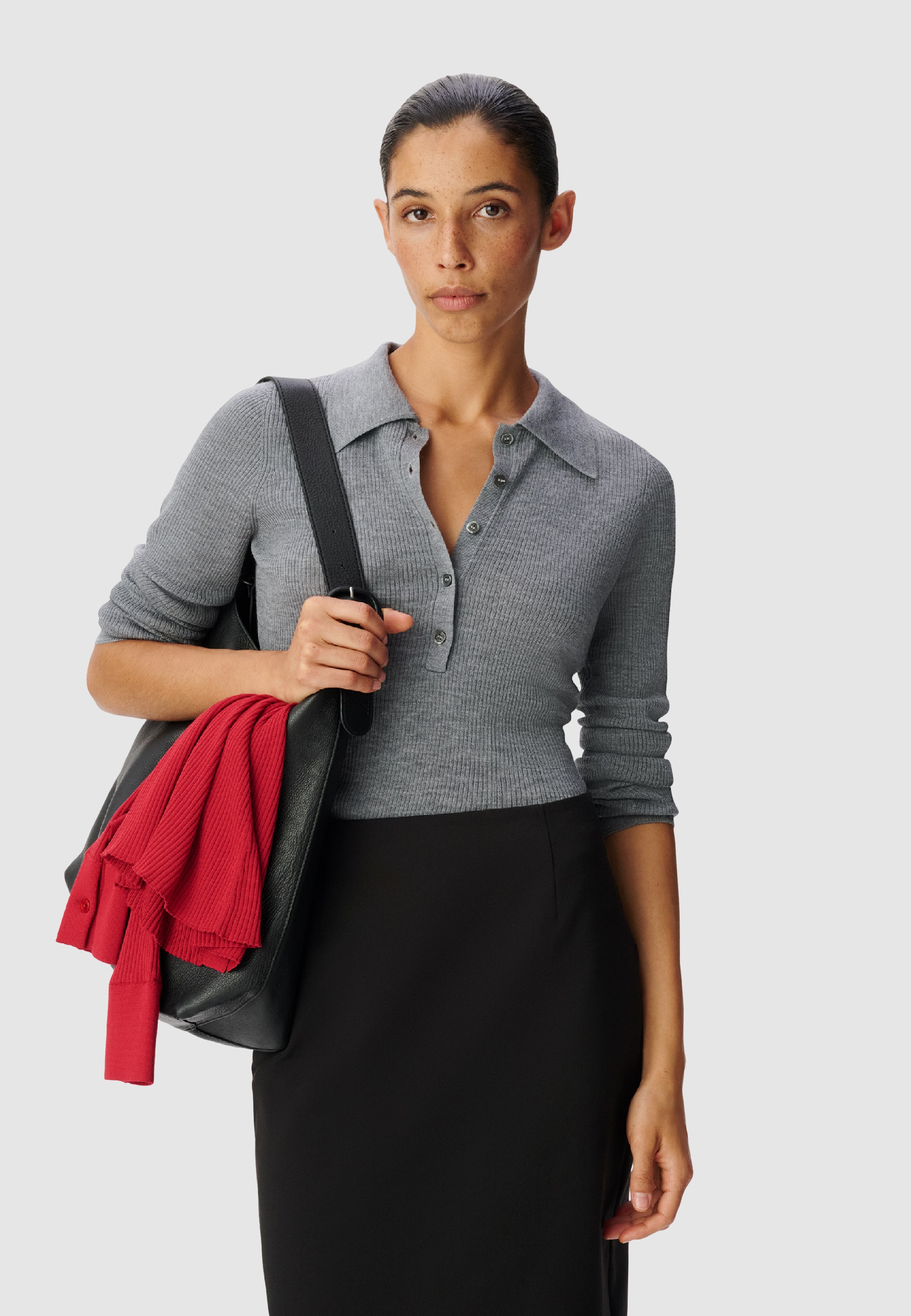 Pull tricot côtelé col polo boutonné, IKKS