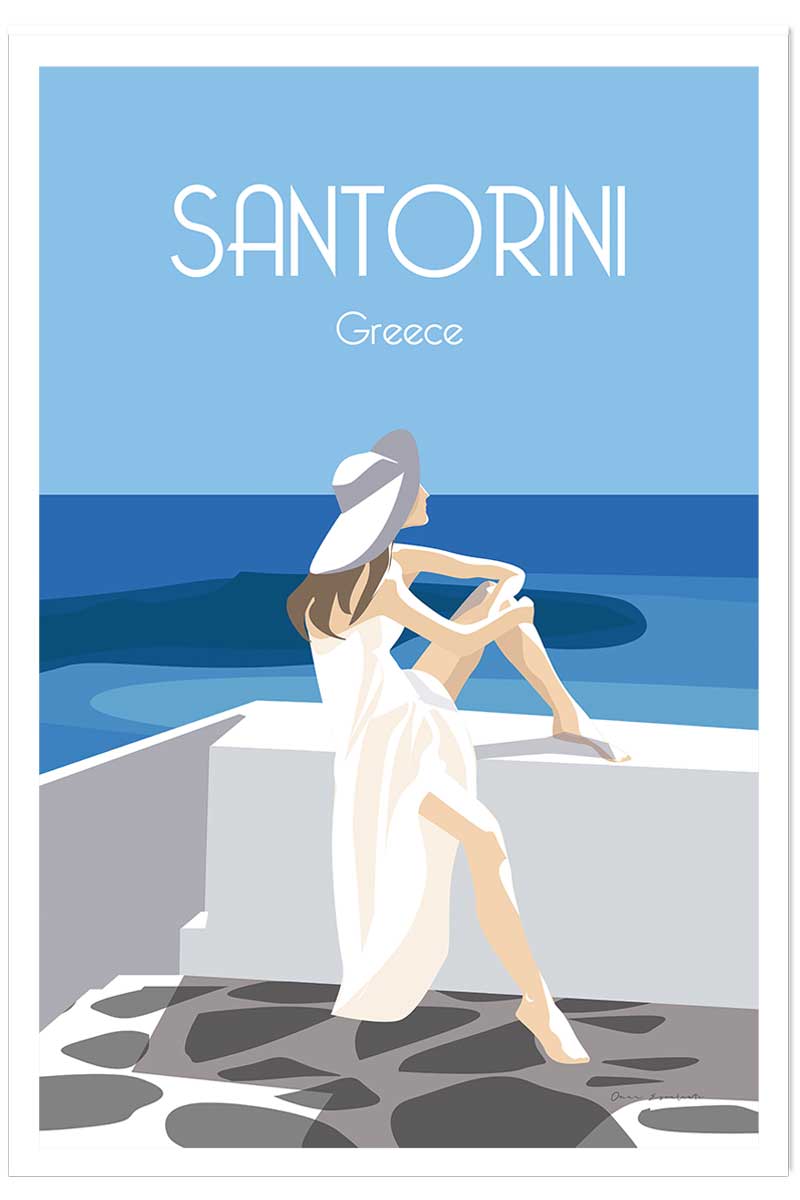 Affiche voyage le bleu de Santorin, HEXOA