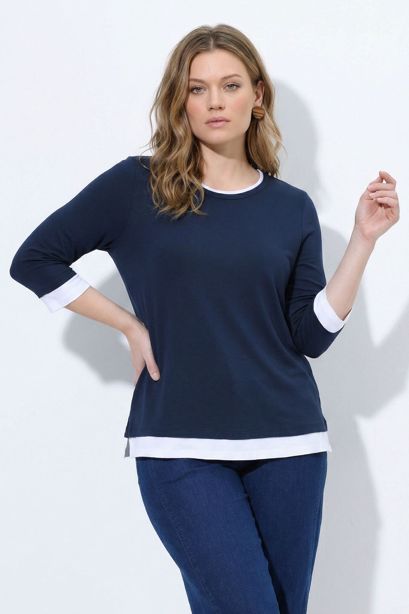 T-shirt en coton bio, bordures contrastantes, ULLA POPKEN
