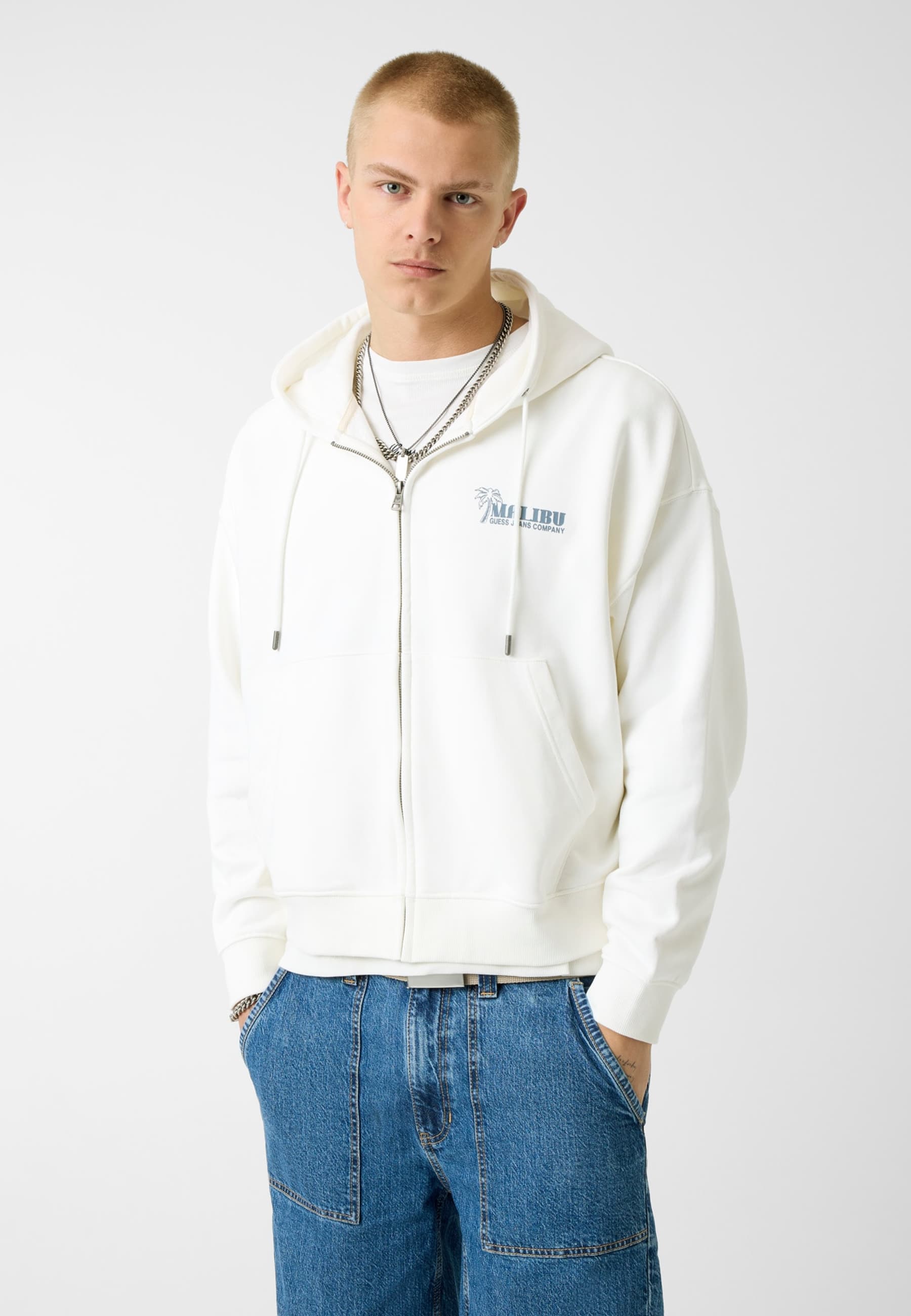 Sweat-Shirt Boxy À Zip Intégral, GUESS JEANS