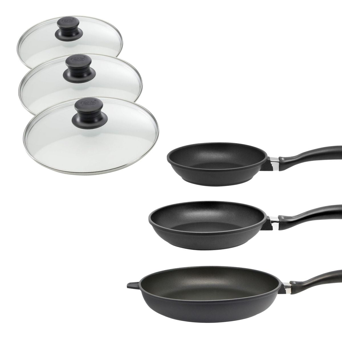 Set 3 poêles à frire et 3 couvercles ALUCAST, ELO