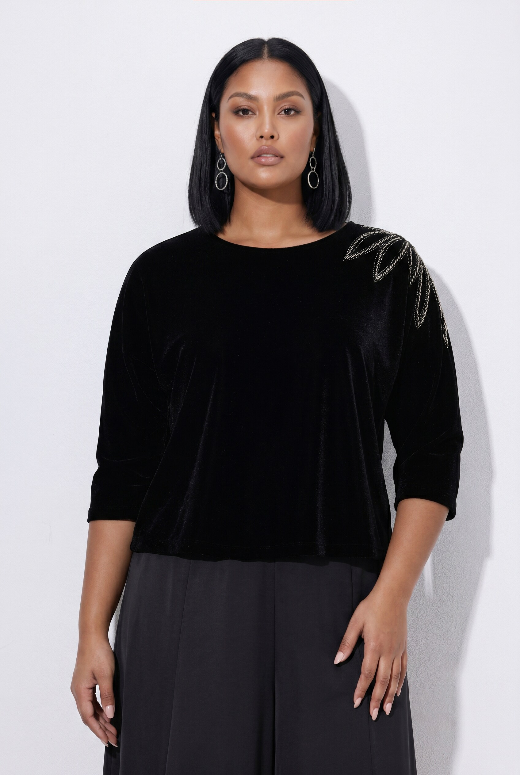 T-shirt en velours avec fleur, ULLA POPKEN