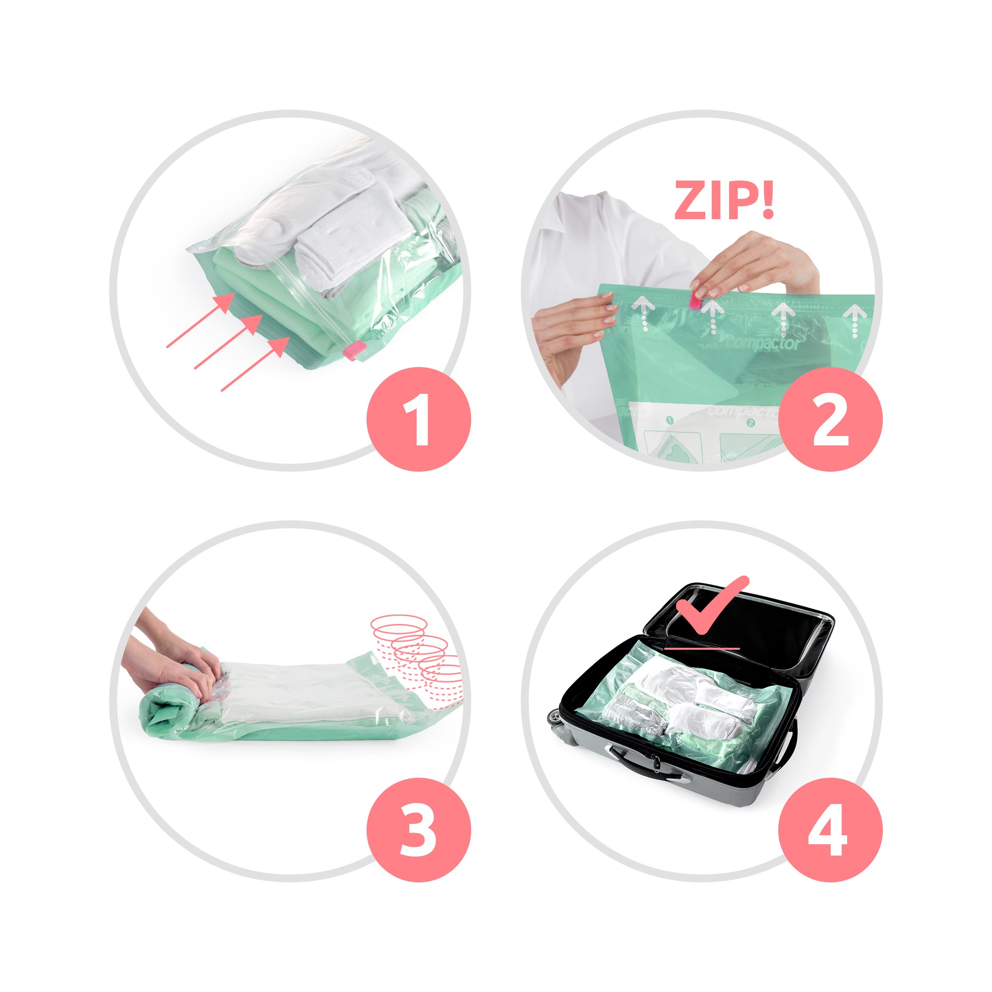 Compactor lot de 2 sacs de rangement sous vide manuels rollup l transparents Couleur transparent Compactor La Redoute