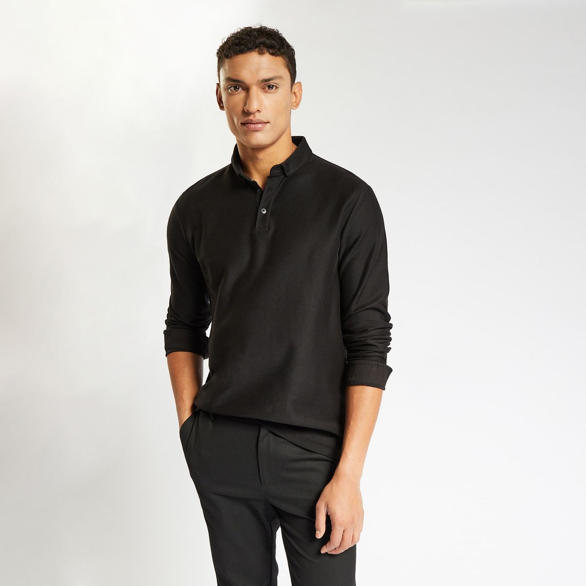 Polo Manches Longues Textur Col Boutonn
