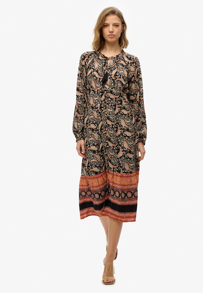 Robe mi-longue imprimée à manches longues, SUPERDRY