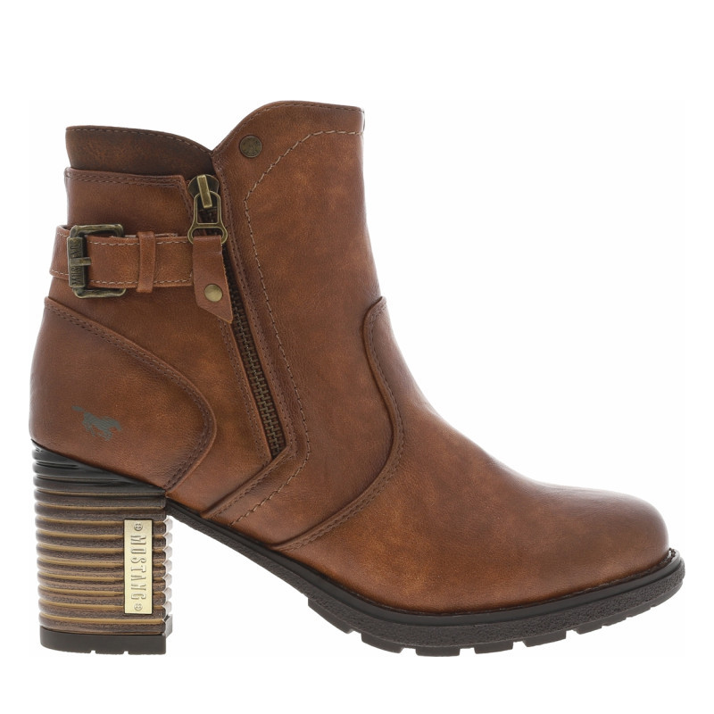 Boots cognac à talon décroché haut avec un zip côté interne, MUSTANG