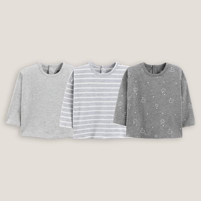 Pack of 3 T-Shirts in Cotton with Long Sleeves, Plain/Striped/Printed LA REDOUTE COLLECTIONS