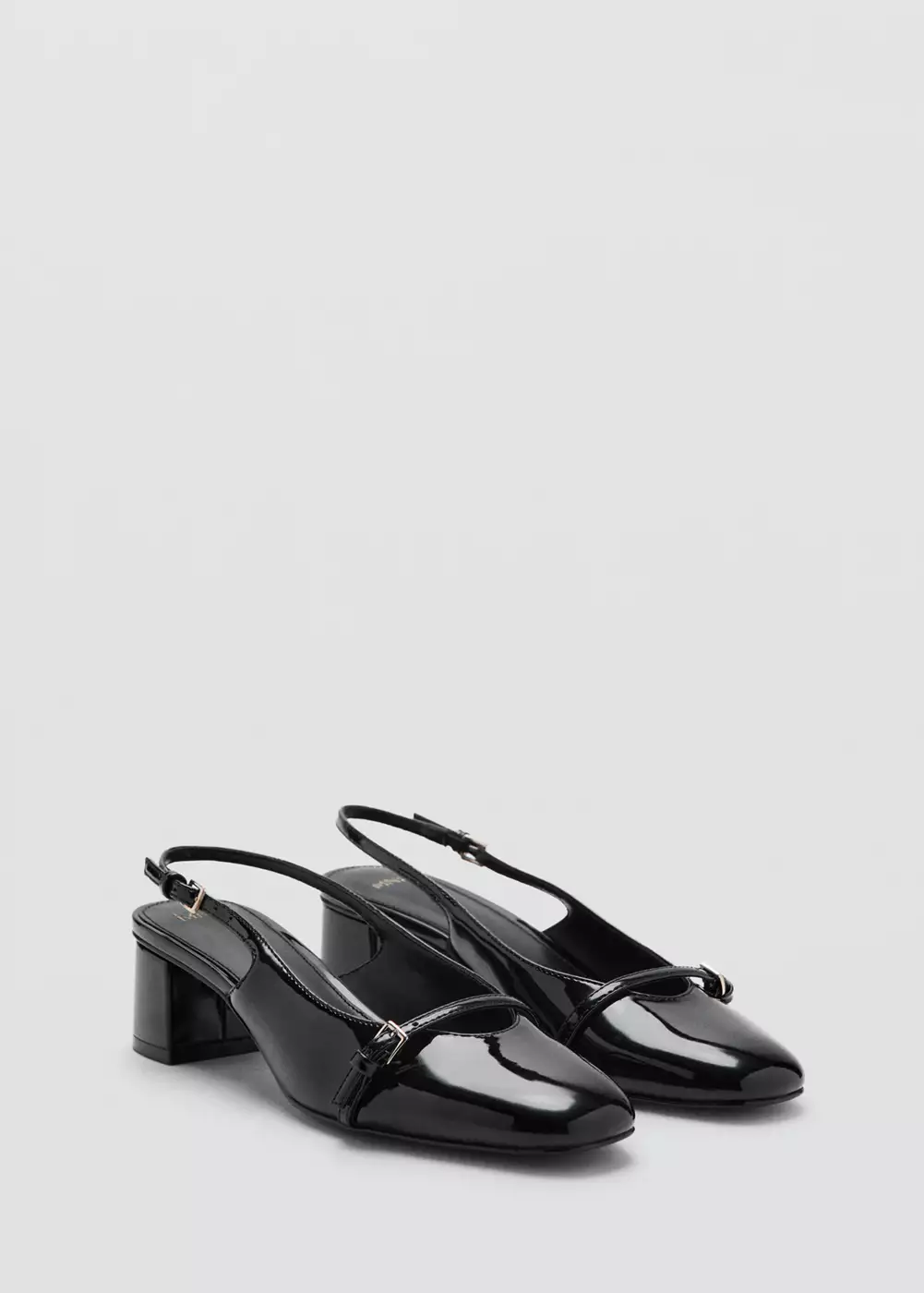 Chaussures à talon en cuir verni avec brides à boucle, MANGO
