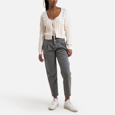 Cotton Mix Cardigan in Openwork Knit with V-Neck PIECES
