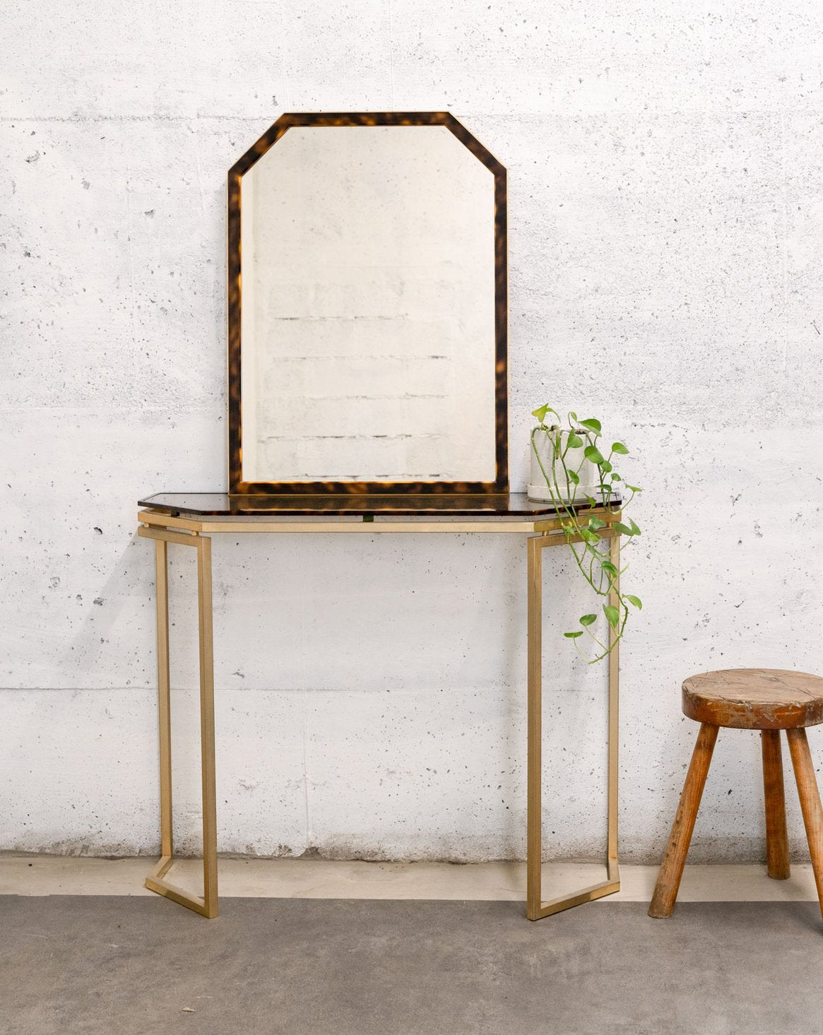 Console coiffeuse avec miroir imitation écaille de tortue Louise N°318 - Bon état, DEBONGOUT