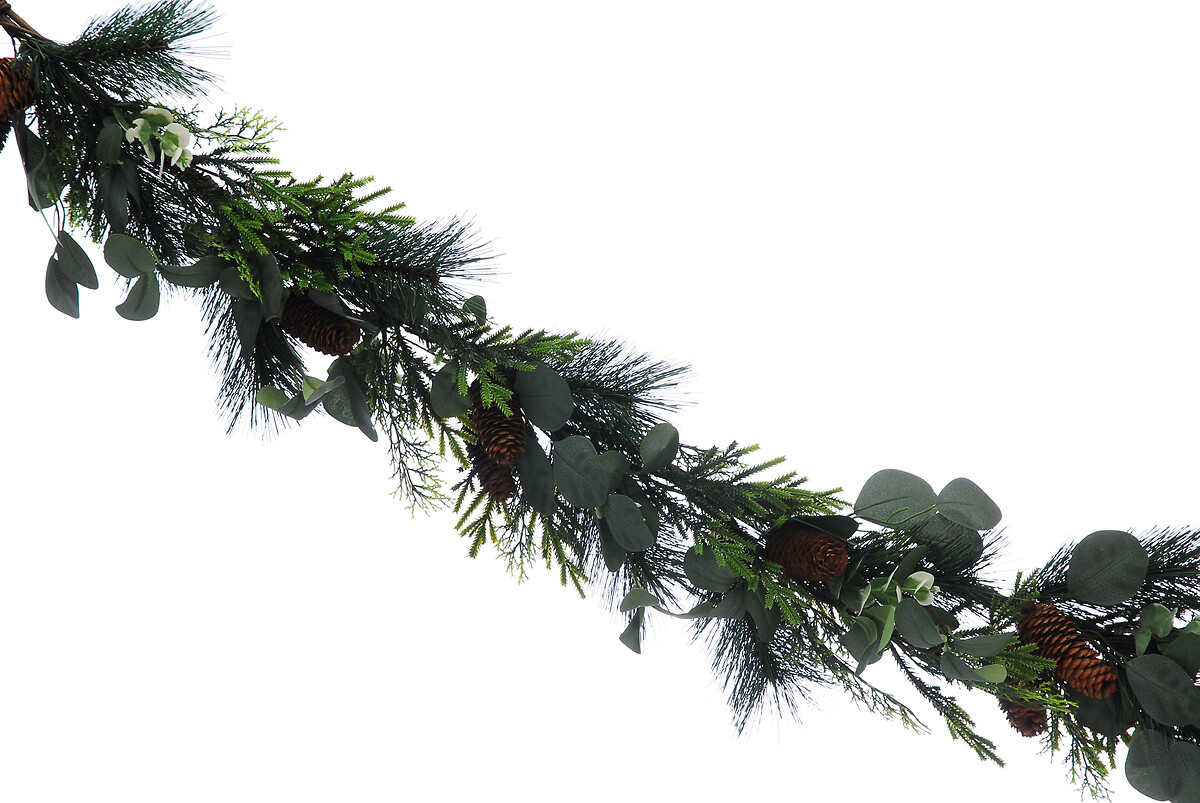 152cm Nordic Lights Eucalyptus & Pinecones Garland, SO'HOME