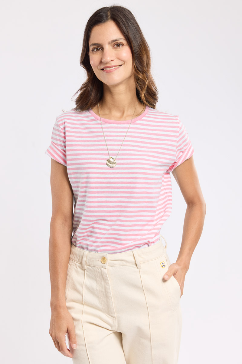 T-shirt rayé en coton et lin, ARMOR-LUX