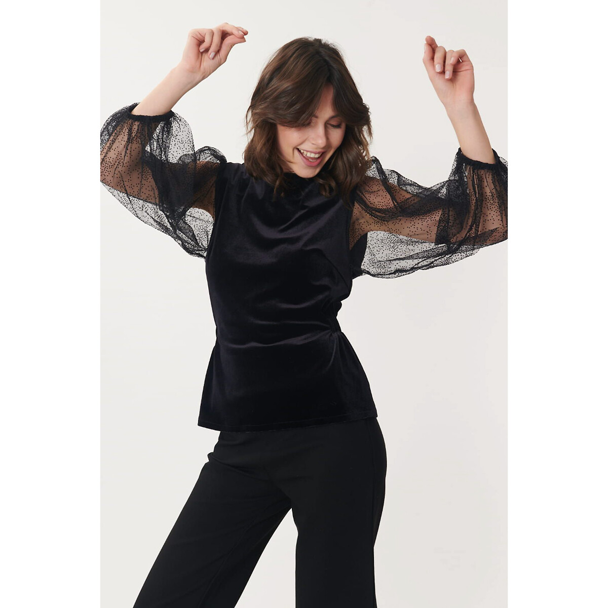 Mahaut Velour Blouse with Dotted Tulle Voile