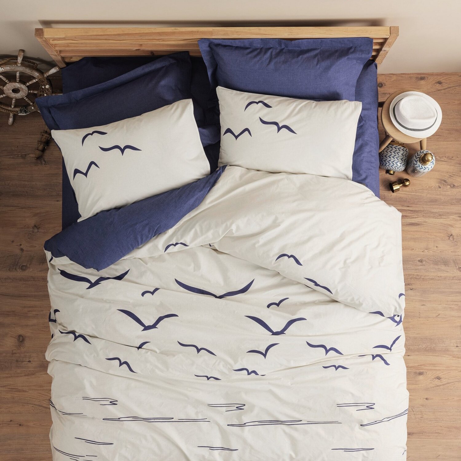 Parure housse de couette coton imprimée oiseaux marins, Larum, C DESIGN HOME TEXTILE