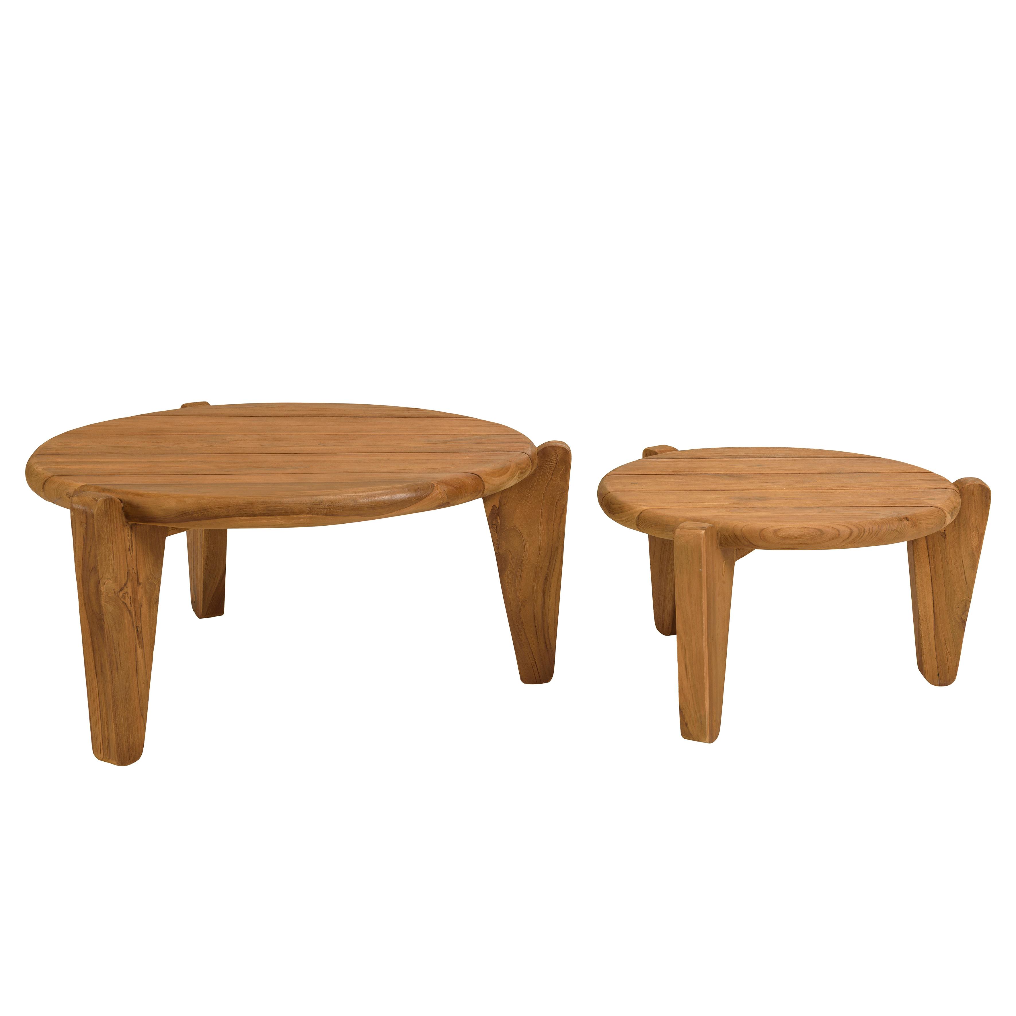 Tables basses rondes gigognes en teck recyclé ORIA, PIER IMPORT