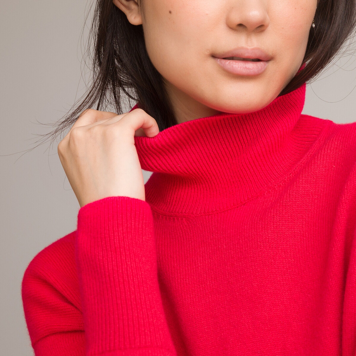 Pull col roule rose poudre on sale