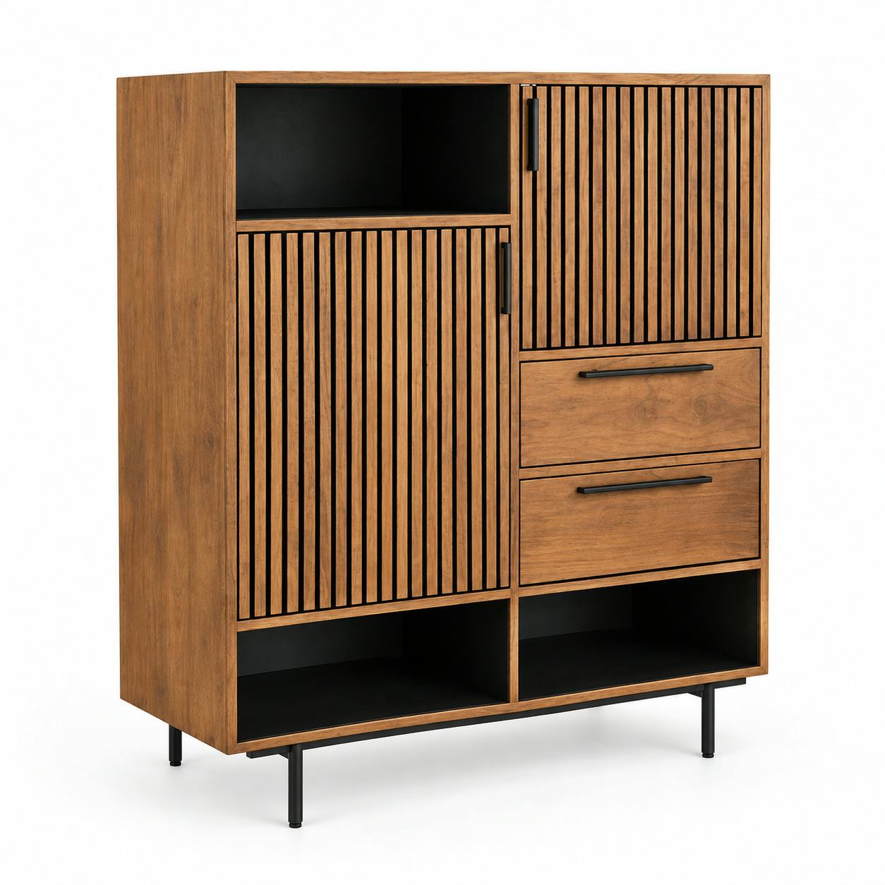 Buffet haut design teck recyclé intérieur noir FANO, PIER IMPORT