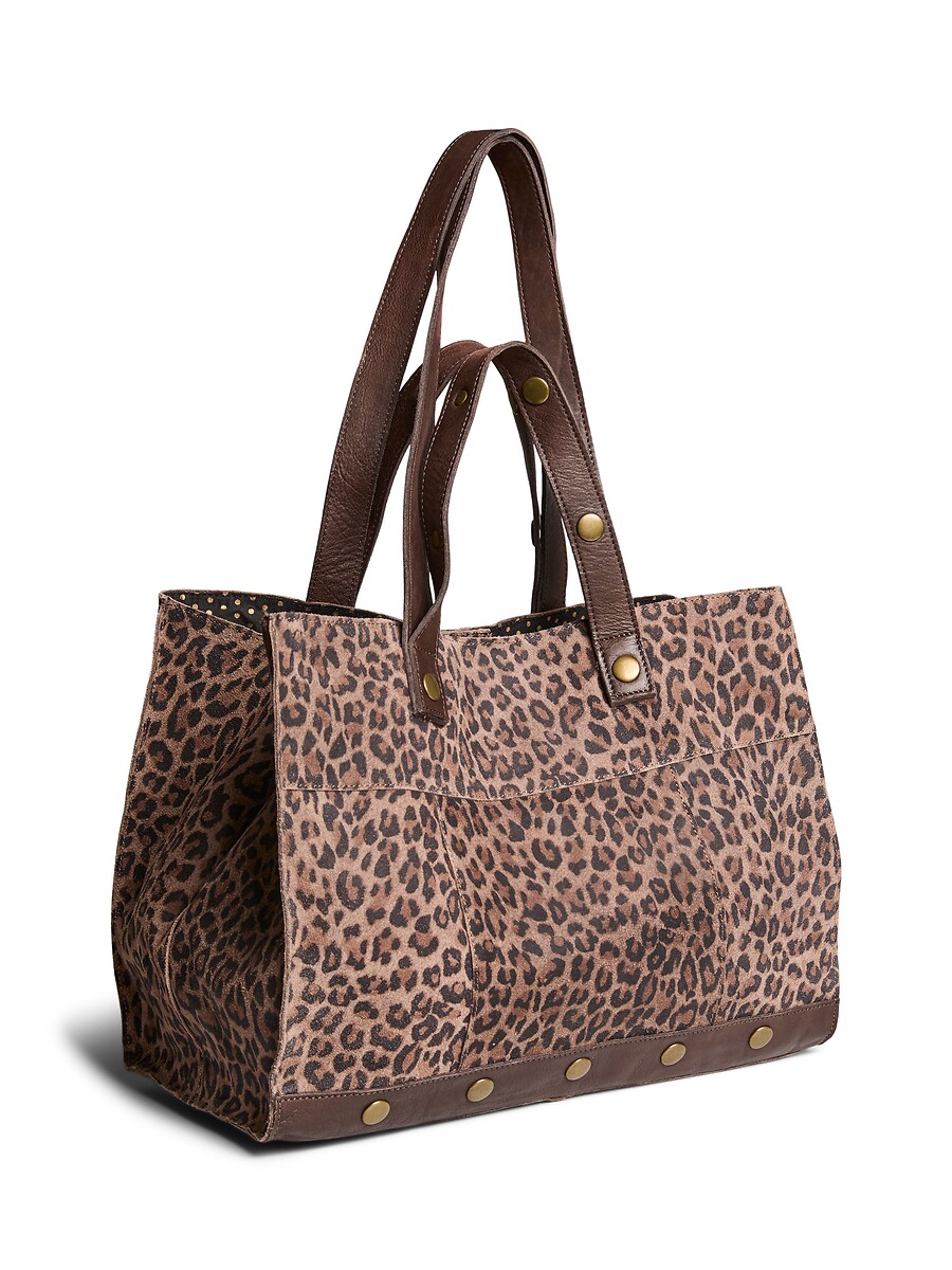 Grand sac à main shopper en cuir imprimé léopard, Ava, PIECES