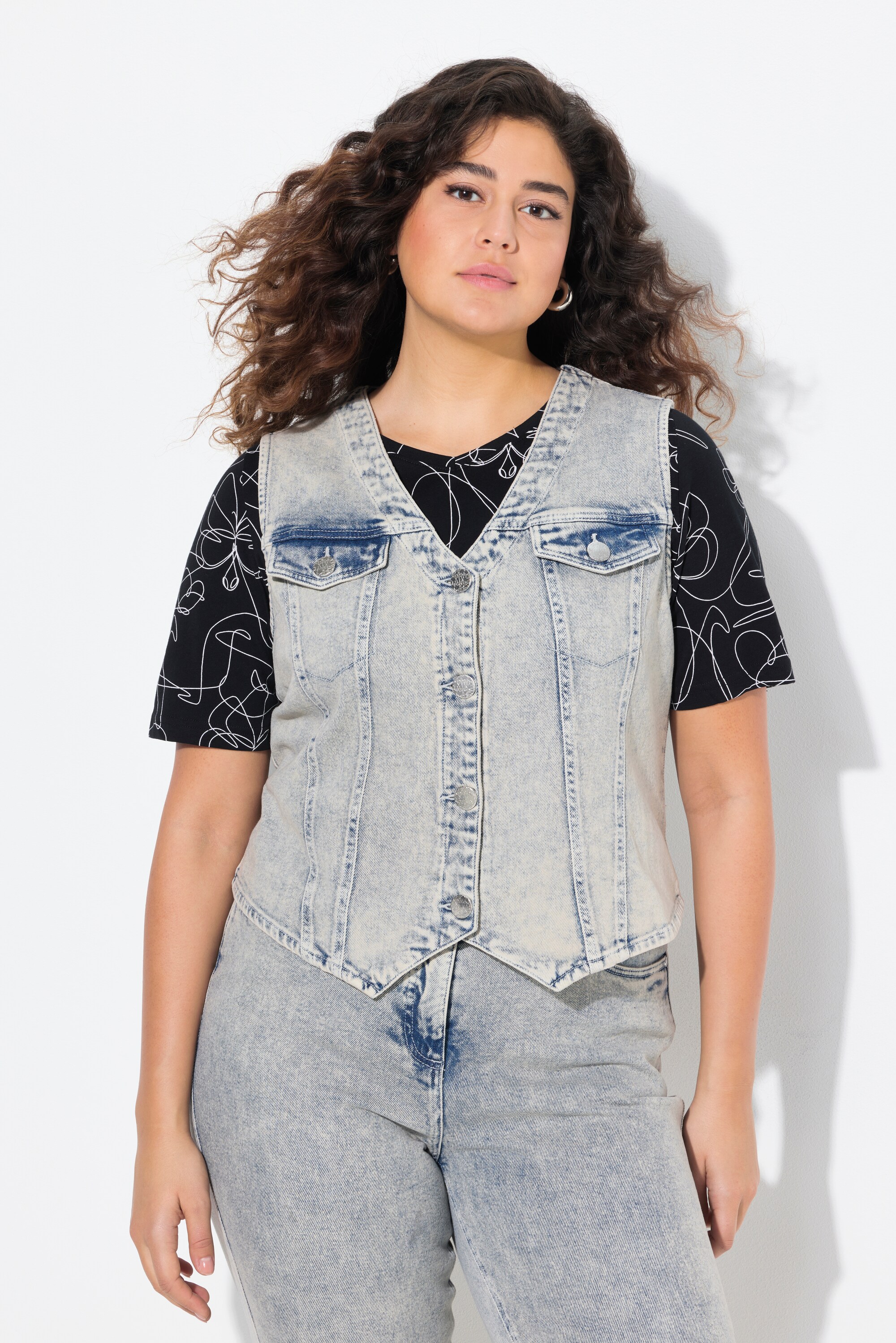Gilet en jean stretch. Encolure V. Base en, ULLA POPKEN