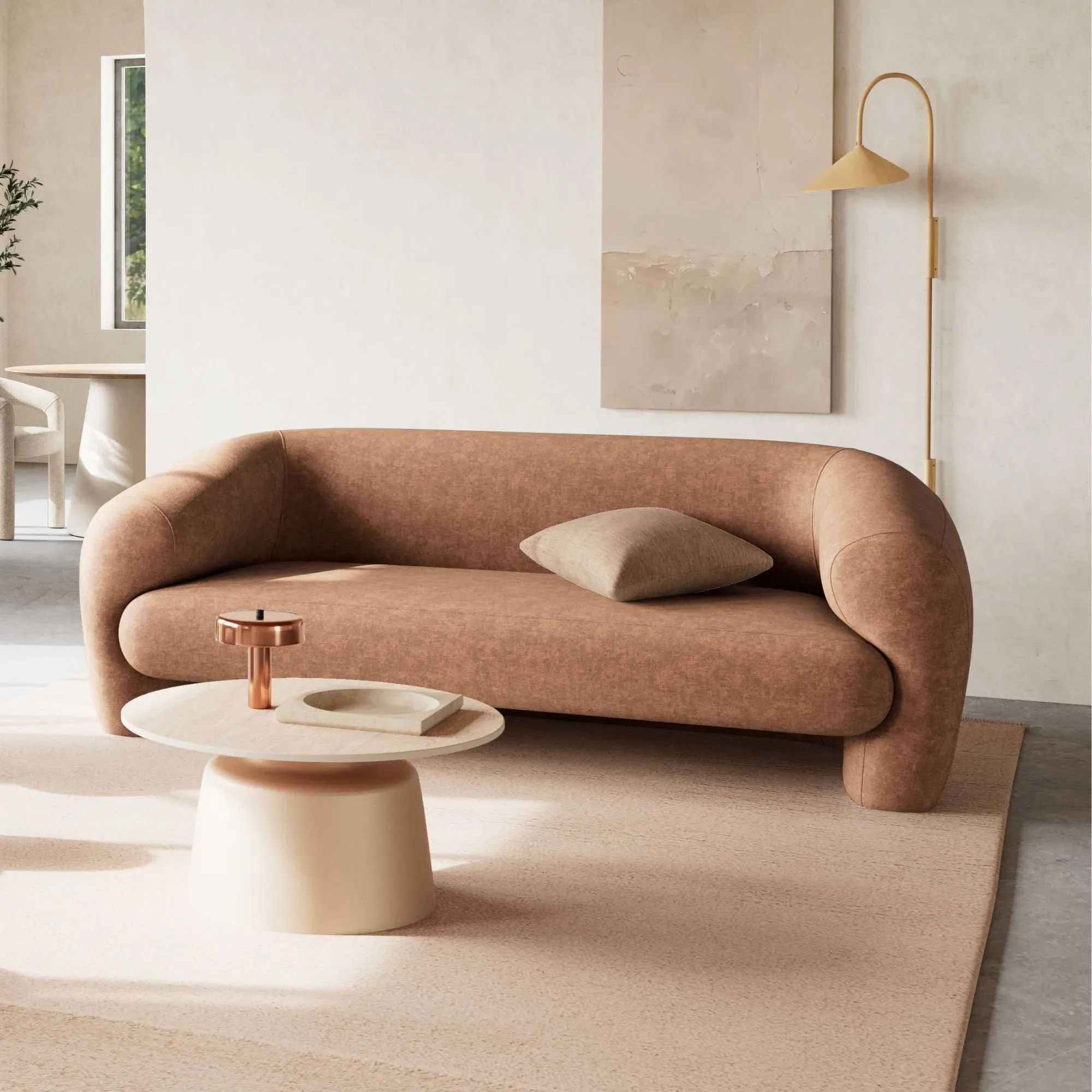 Table basse en céramique beige et métal grège D70 - AELIA, HELLIN, DEPUIS 1862