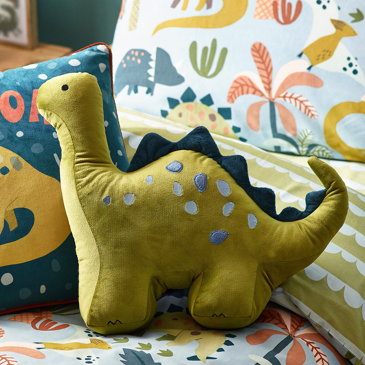Dino Ready Filled Embroidered Cushion, LITTLE FURN