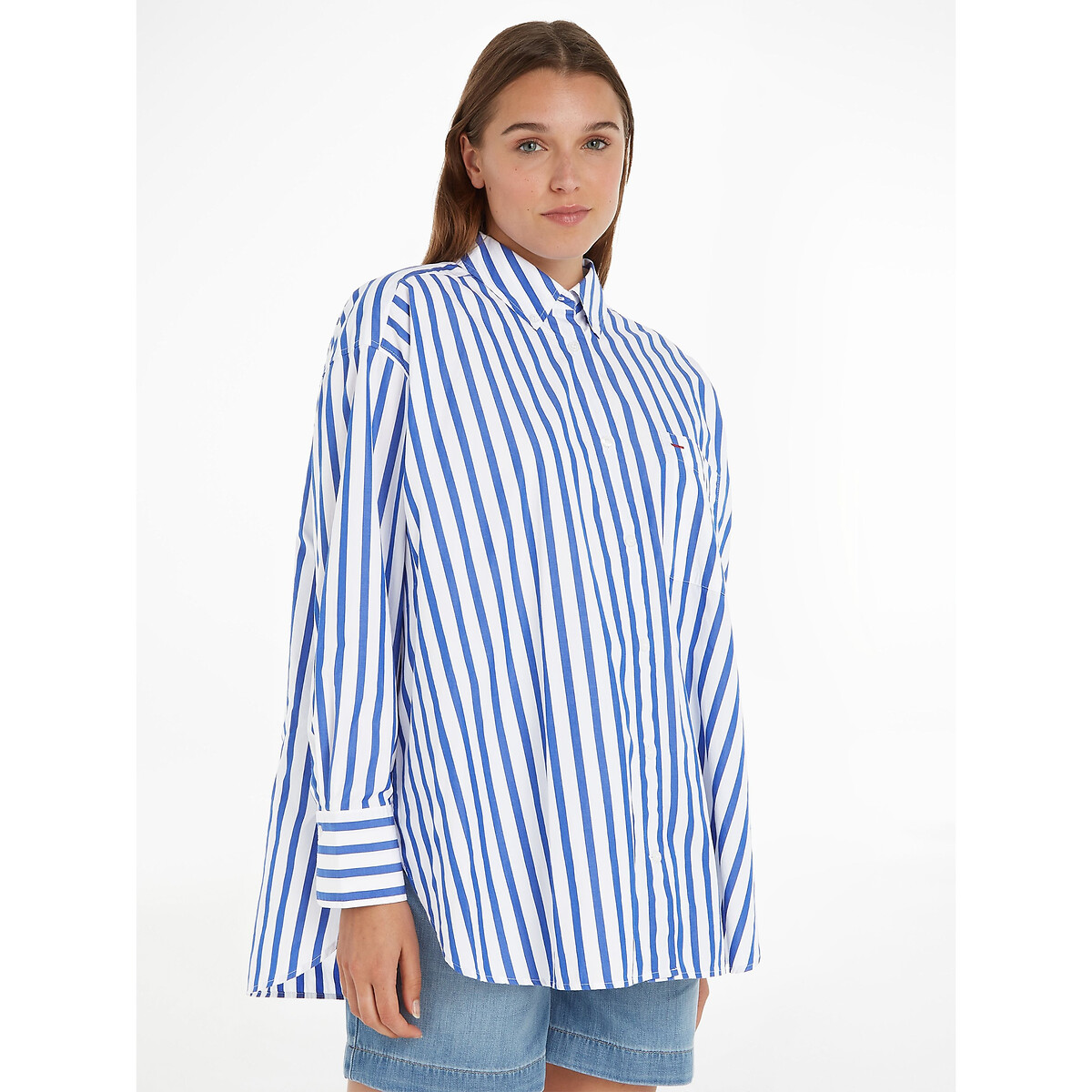 Striped Cotton Oversized Shirt with Long Sleeves