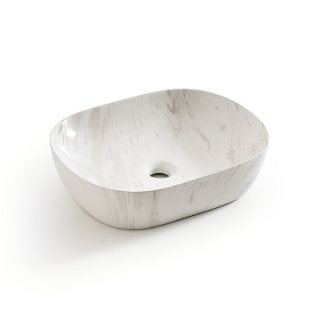 Lavabo ovalado de cerámica efecto mármol, Mabel blanco/gris estampado <span itemprop=