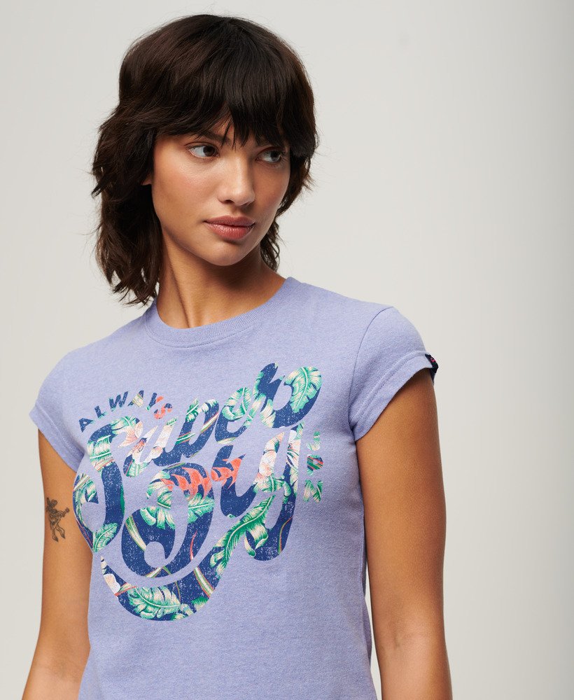 T-shirt à mancherons avec inscription florale, SUPERDRY