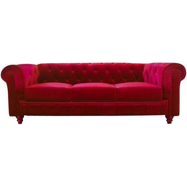 canape chesterfield velours capitonne rouge 3 places city