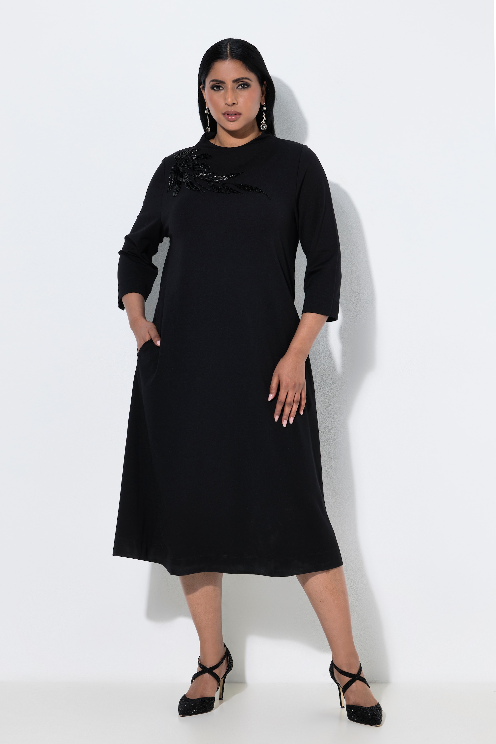Robe midi point de Rome, perles brodées, ULLA POPKEN