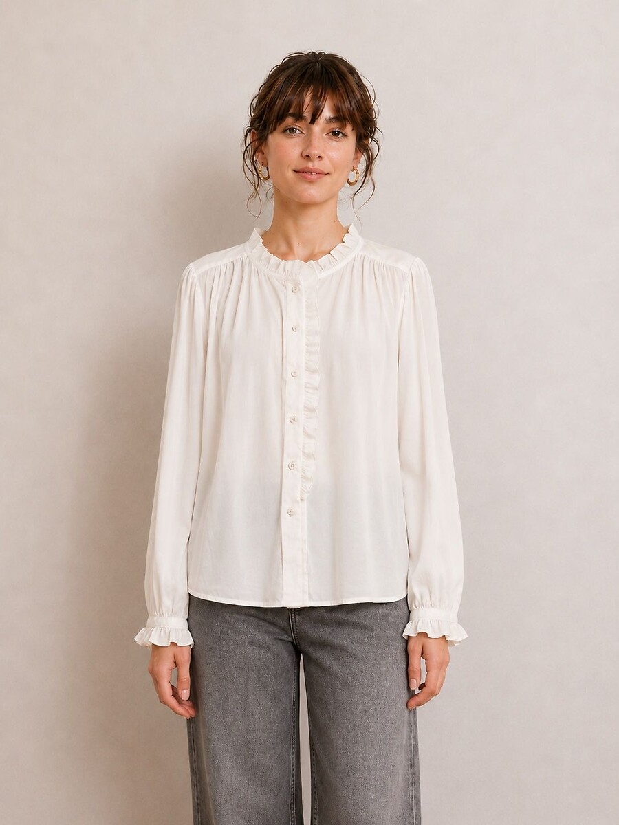 Fliessend fallende Bluse mit Volants, SEE U SOON