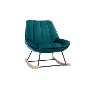 Rocking chair design en tissu effet velours  foncé, métal  et bois clair BILLIE
