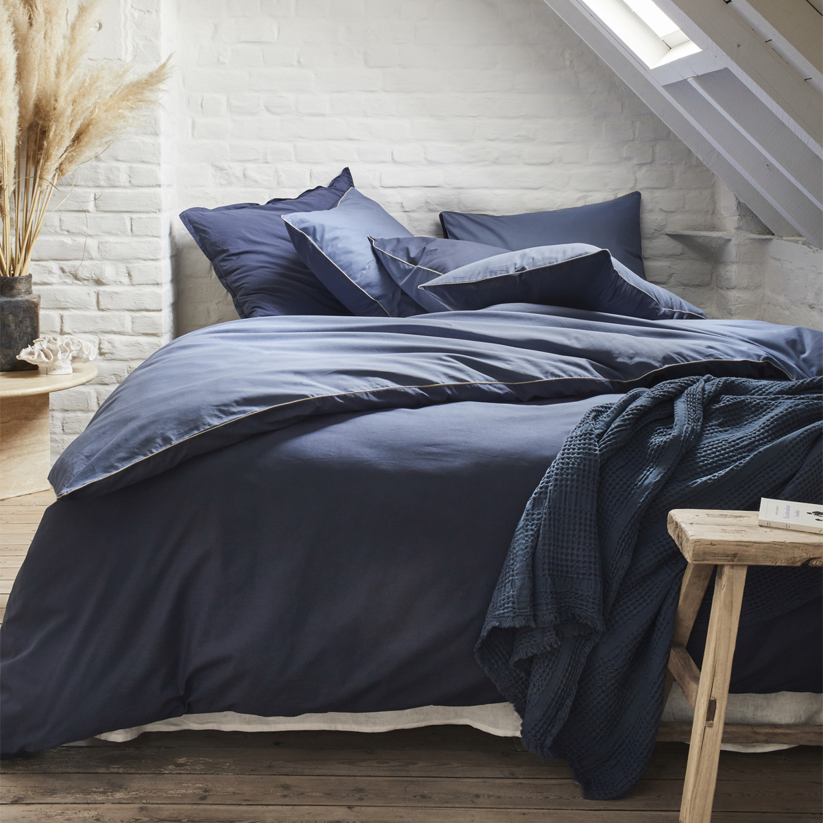 Parure de lit bicolore en coton, taies rectangles, BONS JOURS, ESSIX