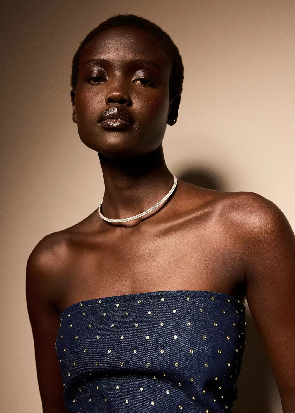 Top en jean strass, MANGO
