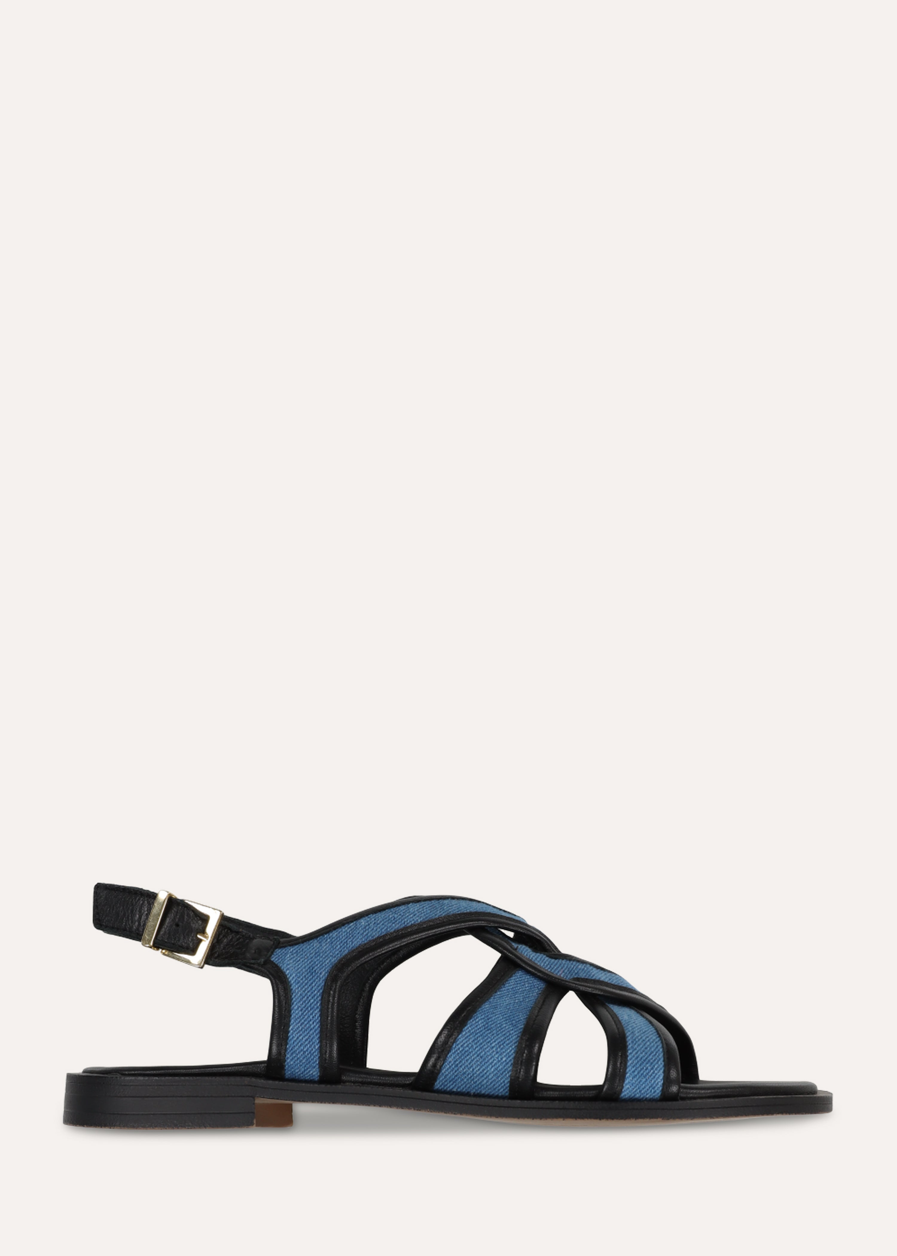 Sandales plates en cuir et denim, LA FEE MARABOUTEE