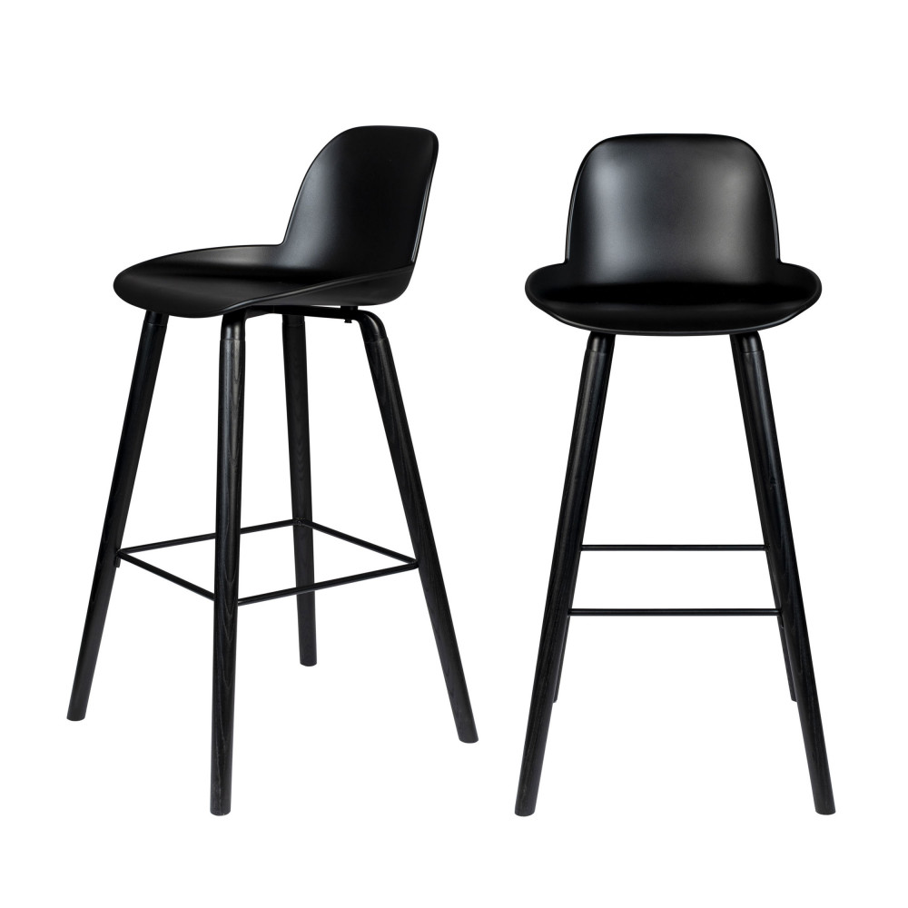 Lot de 2 tabourets de bar résine et bois pieds noirs 76cm - Albert Kuip, ZUIVER