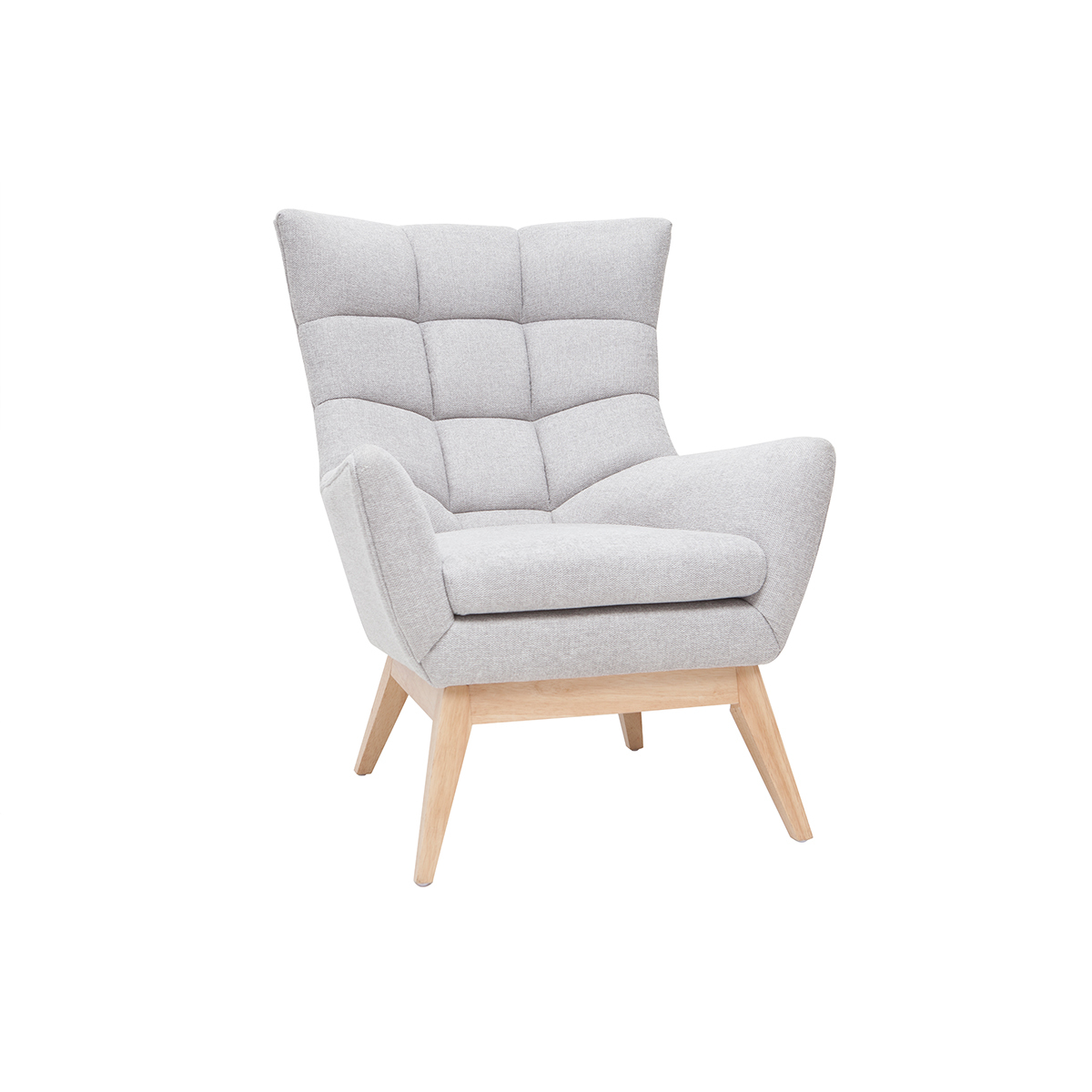 Fauteuil scandinave en tissu chenille bleu canard et bois clair BRODY, MILIBOO