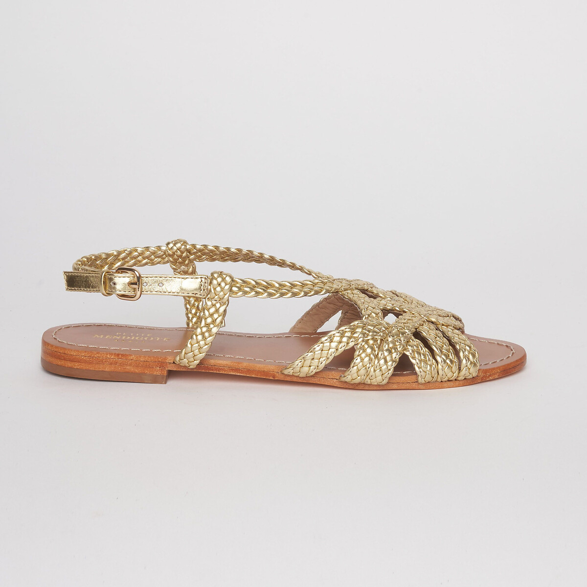 Coco foil flat sandals in woven leather, gold-coloured, Petite ...