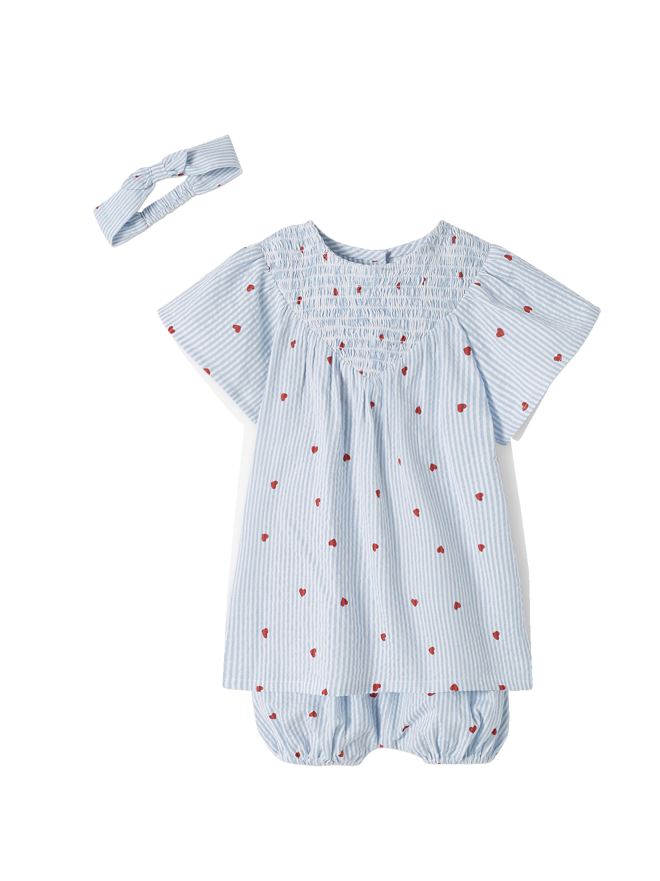Ensemble en seersucker robe + short + bandeau bébé, VERTBAUDET