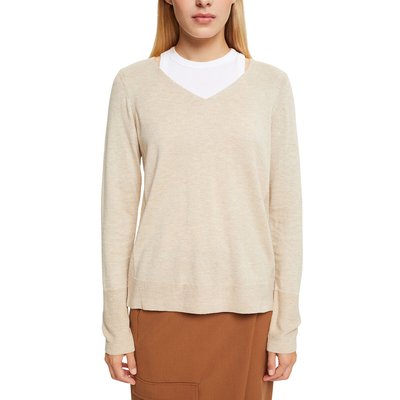 Organic Cotton Mix Jumper in Fine Knit with V-Neck ESPRIT