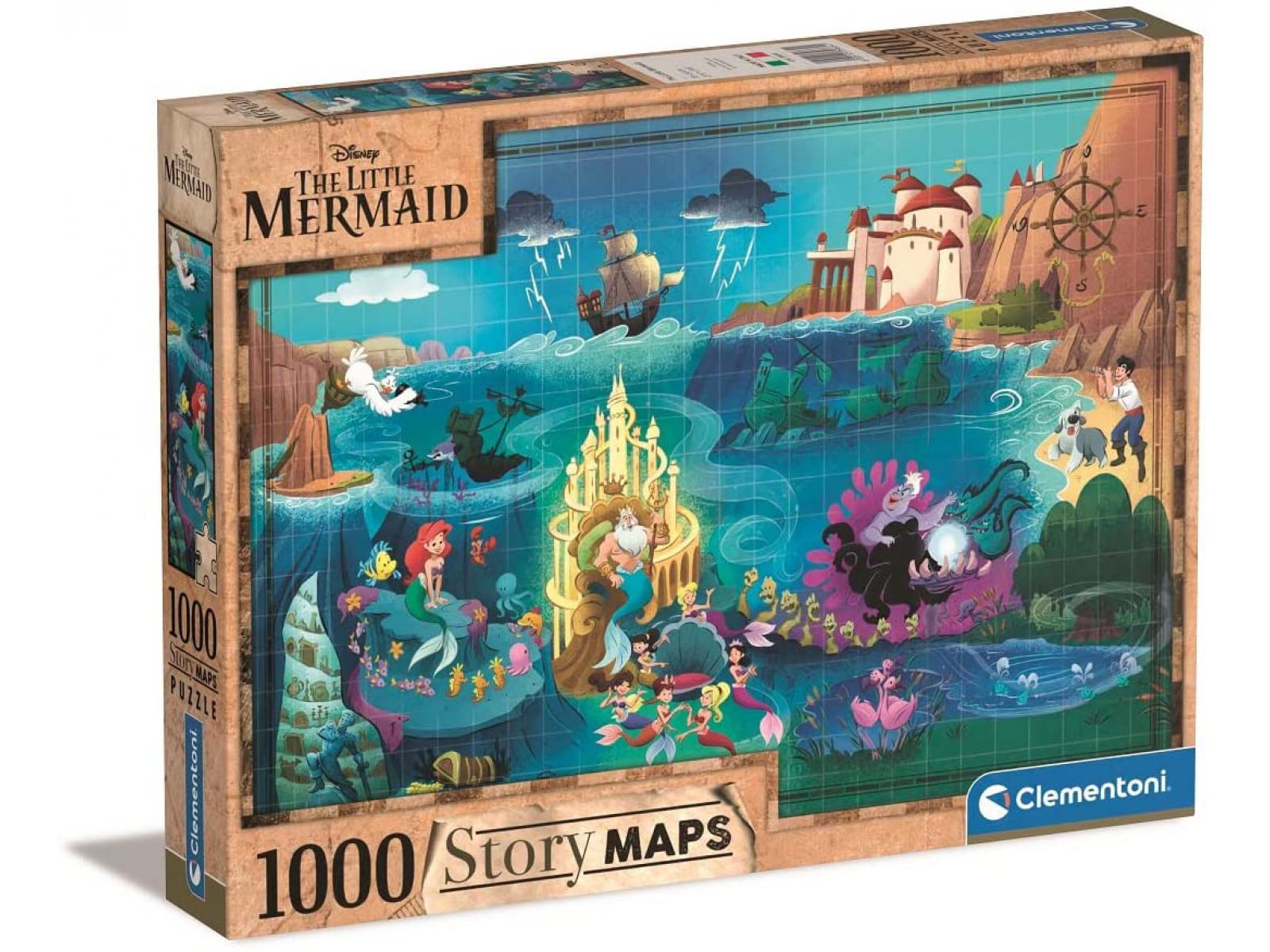 Disney Maps - 1000 pièces - La Petite Sirène, CLEMENTONI