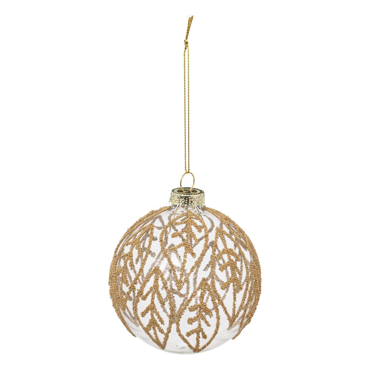 Boule de noël feuilles perles en verre 90mm, FEERIC LIGHTS & CHRISTMAS