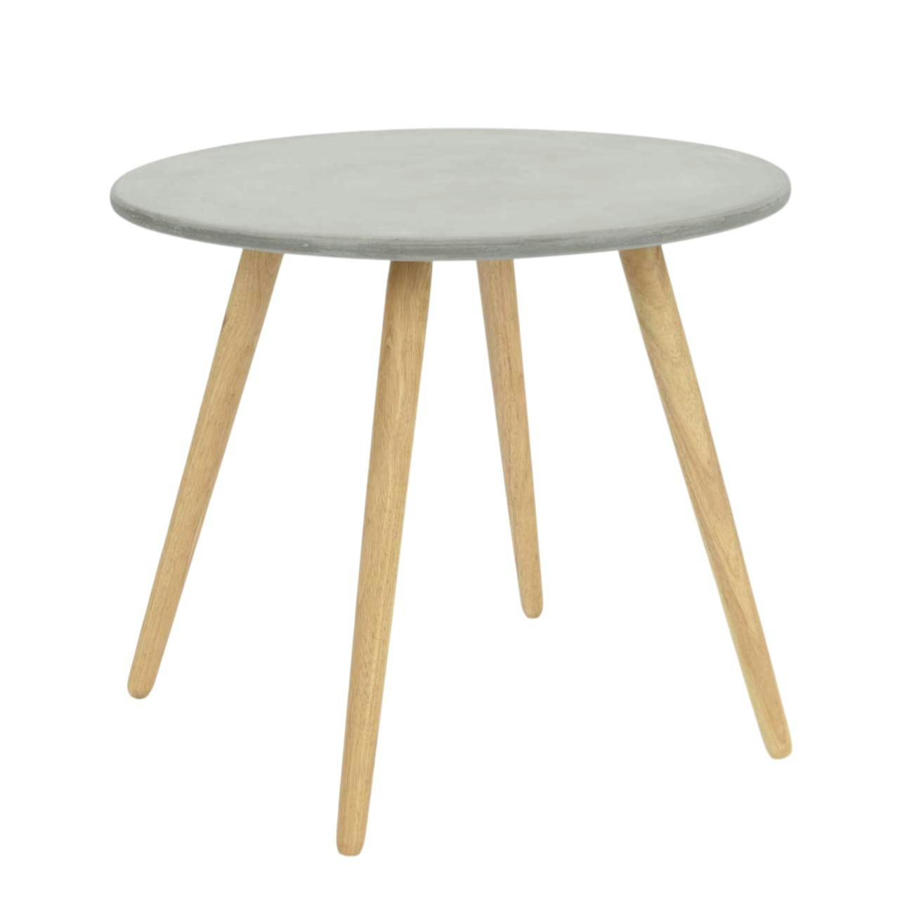 Bout de canapé rond pieds bois et plateau béton D65xH57cm, PIER IMPORT